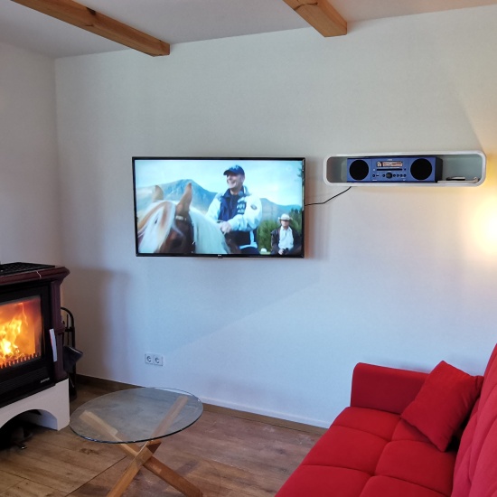 Ferienhaus »Bienenhaus« - Wohnbereich mit 4K-TV und DAB+-Radio